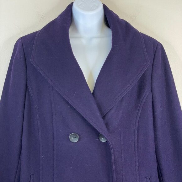 Calvin Klein Career Feminine WOOL Blend Coat Size 14 Purple Plum Pleated Long - Picture 2 of 16